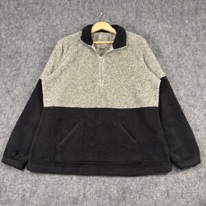 Women's XL Black Gray Sherpa Fleece‎ Pullover Quarter Zip Polyester